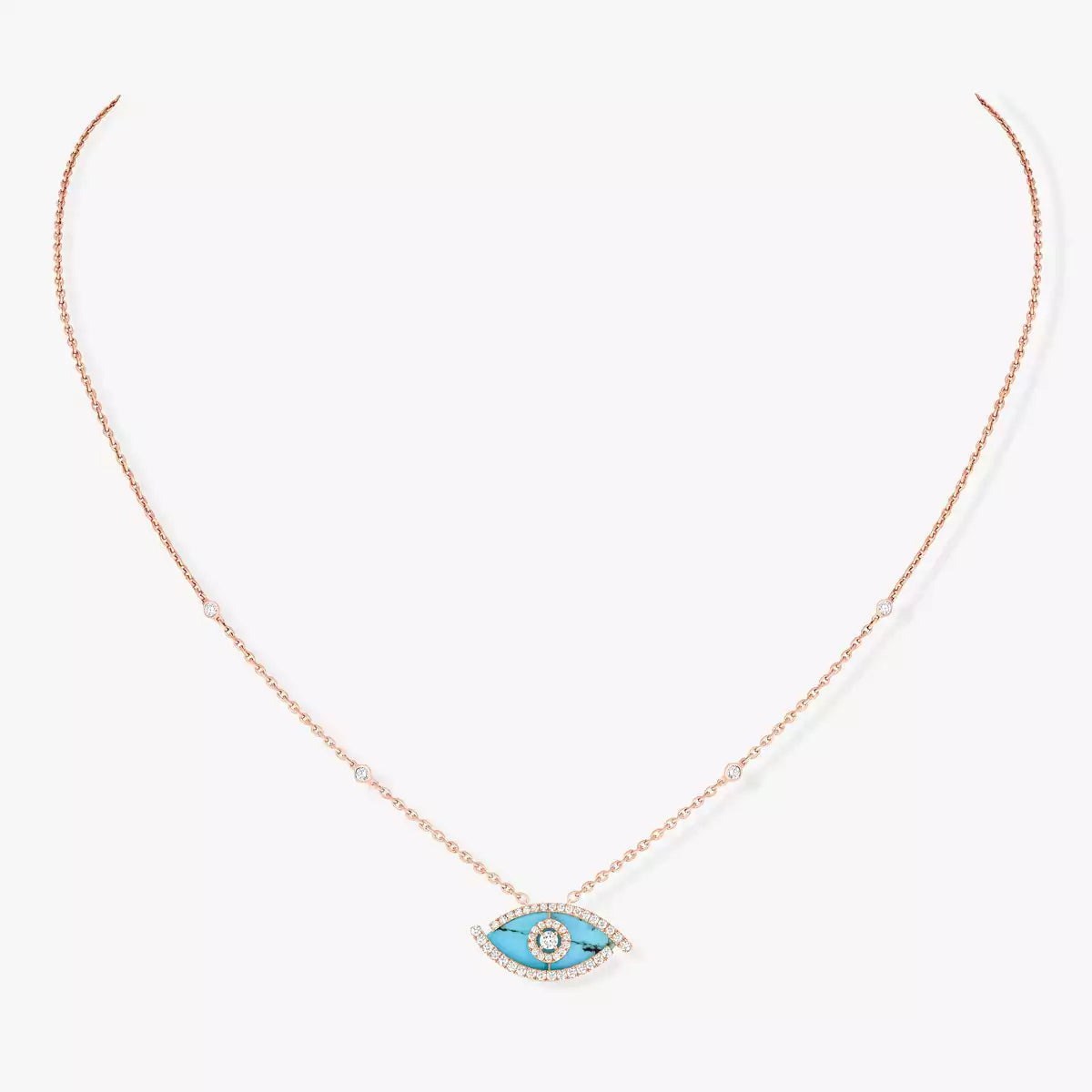 [Vera  Jewelry]Lucky Eye Diamond Necklace in Rose Gold and Turquoise