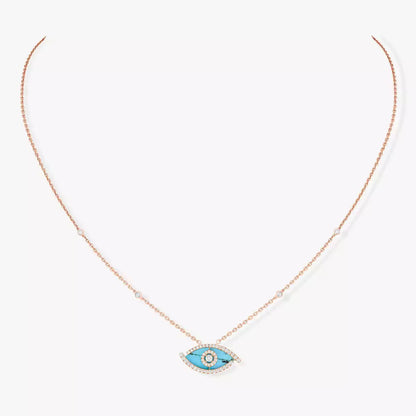 [Vera  Jewelry]Lucky Eye Diamond Necklace in Rose Gold and Turquoise