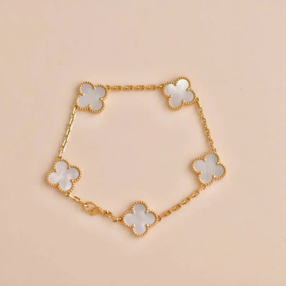 [Vera  Jewelry]LUCKY CLOVER 5-MOTIF BRACELET - WHITE MOTHER-OF-PEARL COLLECTION