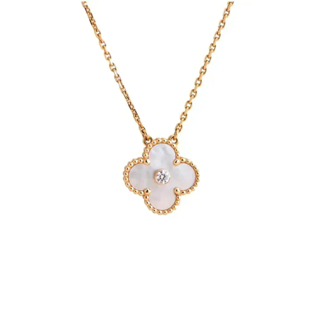 [Vera  Jewelry]CLOVER 15MM DIAMOND WHITE FRITILLARIA NECKLACE