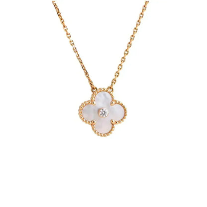 [Vera  Jewelry]CLOVER 15MM DIAMOND WHITE FRITILLARIA NECKLACE