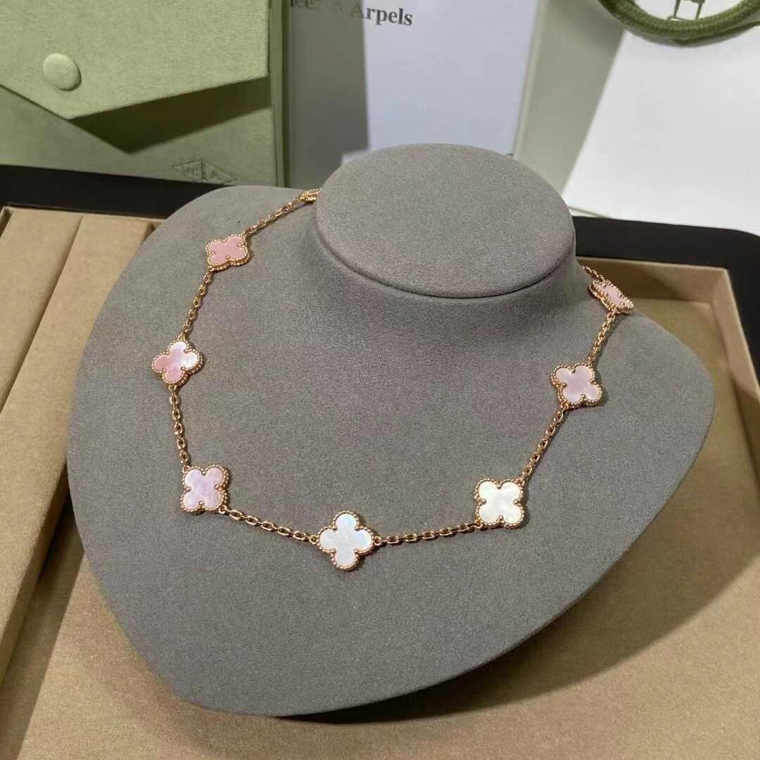 [Vera Jewelry]CLOVER 10 MOTIFS PINK MOP NECKLACE