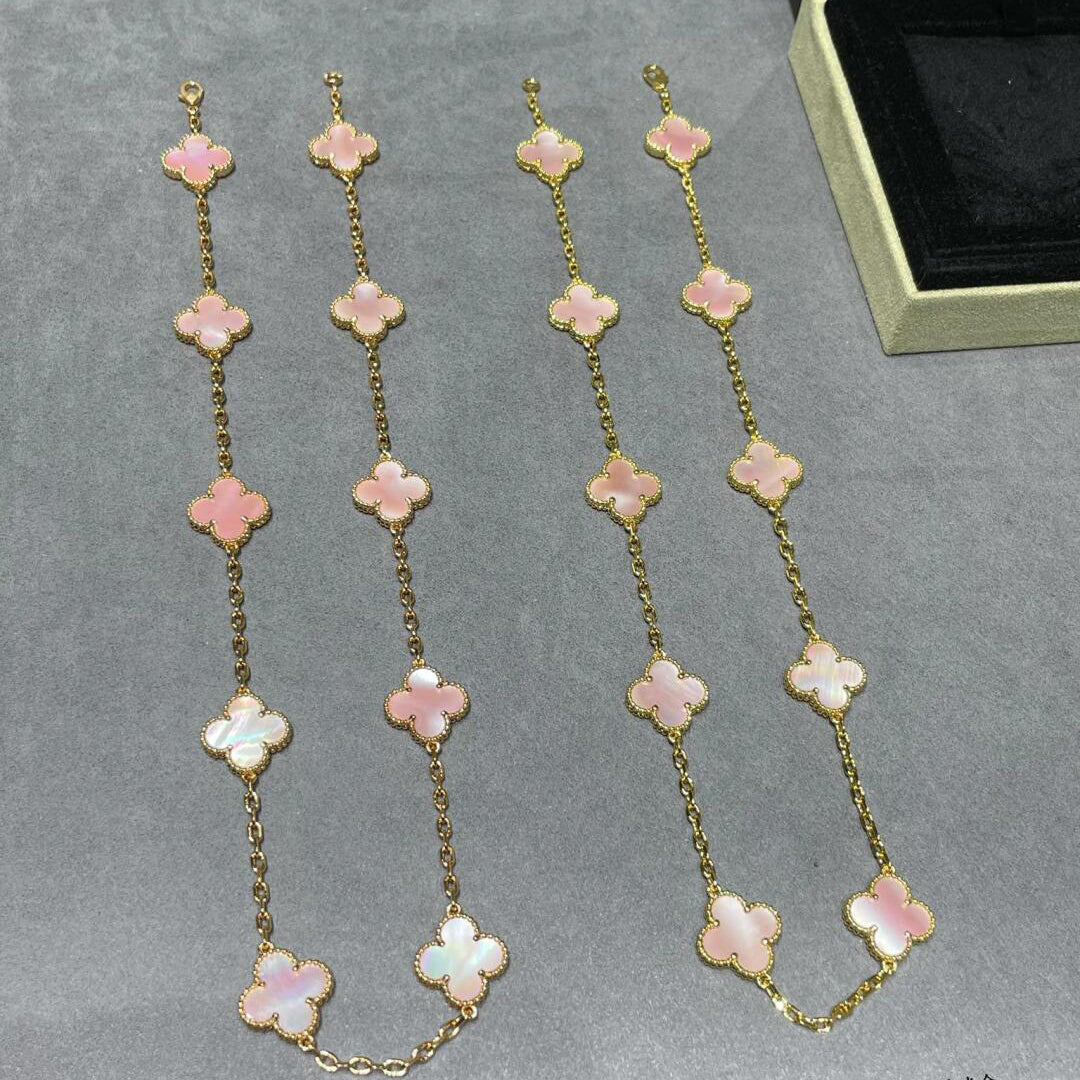 [Vera  Jewelry]CLOVER 10 MOTIFS PINK MOP NECKLACE