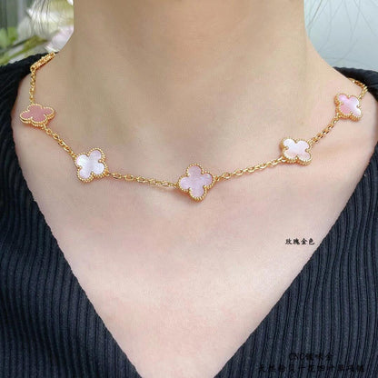 [Vera Jewelry]CLOVER 10 MOTIFS PINK MOP NECKLACE