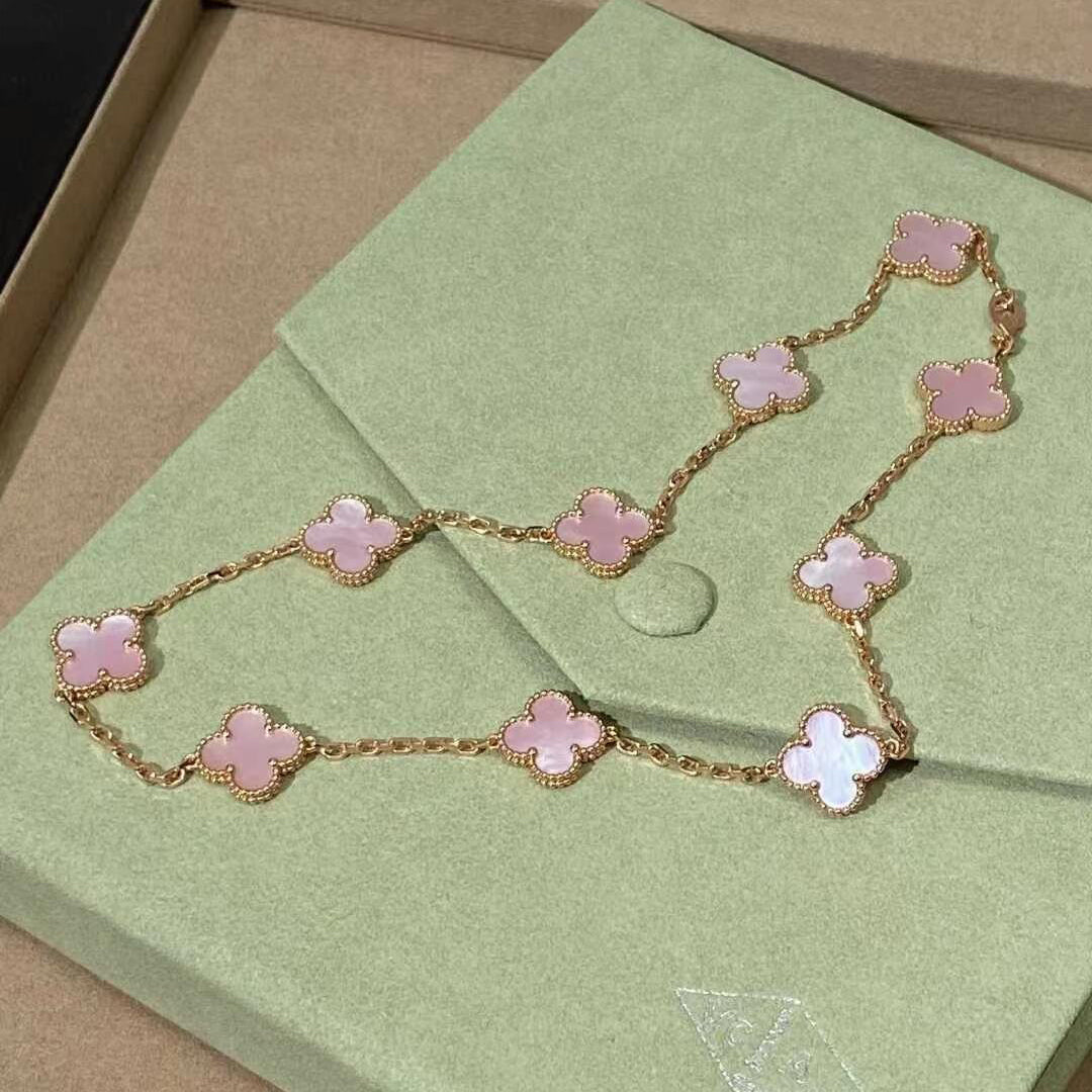 [Vera Jewelry]CLOVER 10 MOTIFS PINK MOP NECKLACE