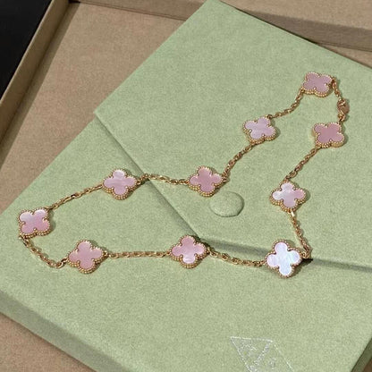 [Vera Jewelry]CLOVER 10 MOTIFS PINK MOP NECKLACE
