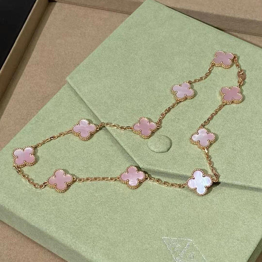 [Vera Jewelry]CLOVER 10 MOTIFS PINK MOP NECKLACE