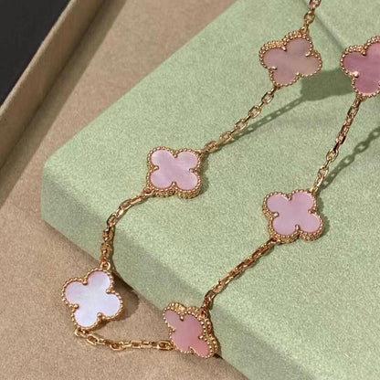 [Vera Jewelry]CLOVER 10 MOTIFS PINK MOP NECKLACE