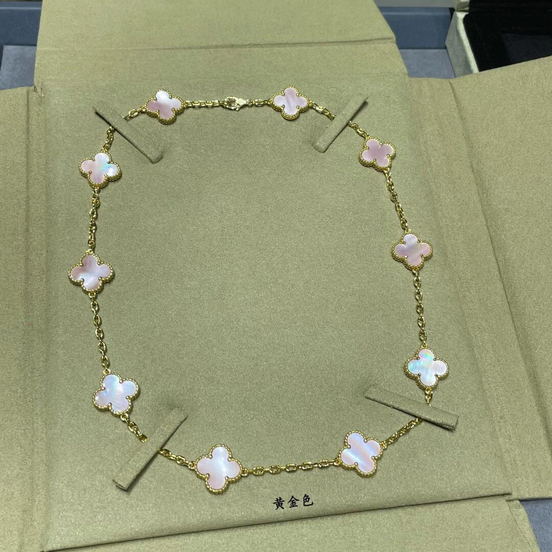 [Vera Jewelry]CLOVER 10 MOTIFS PINK MOP NECKLACE
