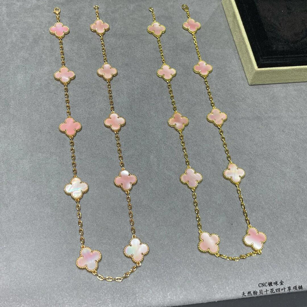 [Vera  Jewelry]CLOVER 10 MOTIFS PINK MOP NECKLACE