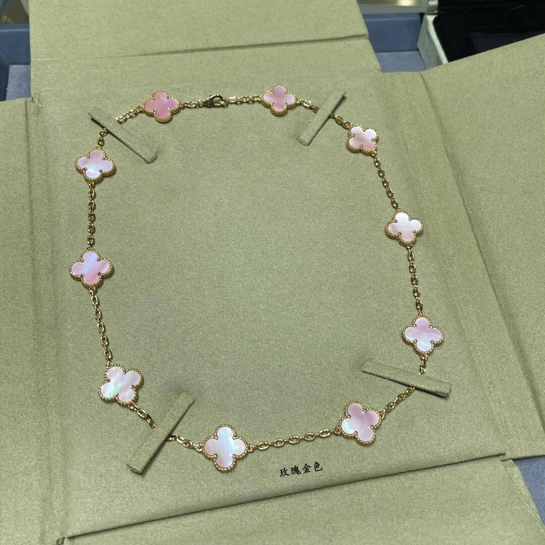 [Vera  Jewelry]CLOVER 10 MOTIFS PINK MOP NECKLACE
