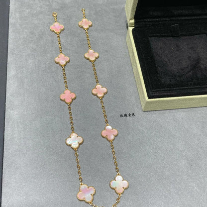 [Vera Jewelry]CLOVER 10 MOTIFS PINK MOP NECKLACE