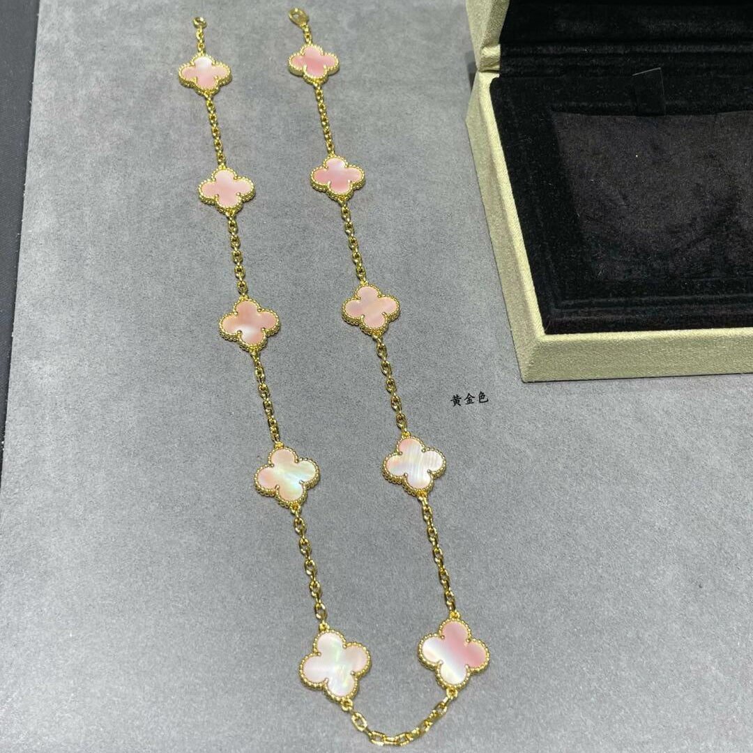 [Vera Jewelry]CLOVER 10 MOTIFS PINK MOP NECKLACE