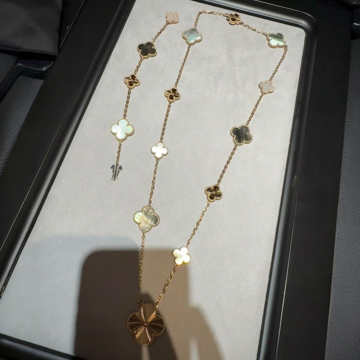 [Vera  Jewelry]DETACHABLE CLOVER 15(11+4) FLOWER ROSE GOLD NECKLACE SET