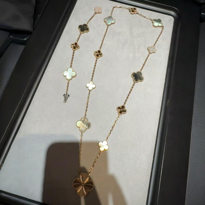 [Vera  Jewelry]DETACHABLE CLOVER 15(11+4) FLOWER ROSE GOLD NECKLACE SET