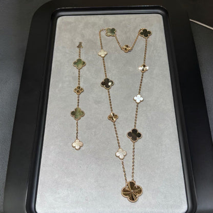 [Vera  Jewelry]DETACHABLE CLOVER 15(11+4) FLOWER ROSE GOLD NECKLACE SET