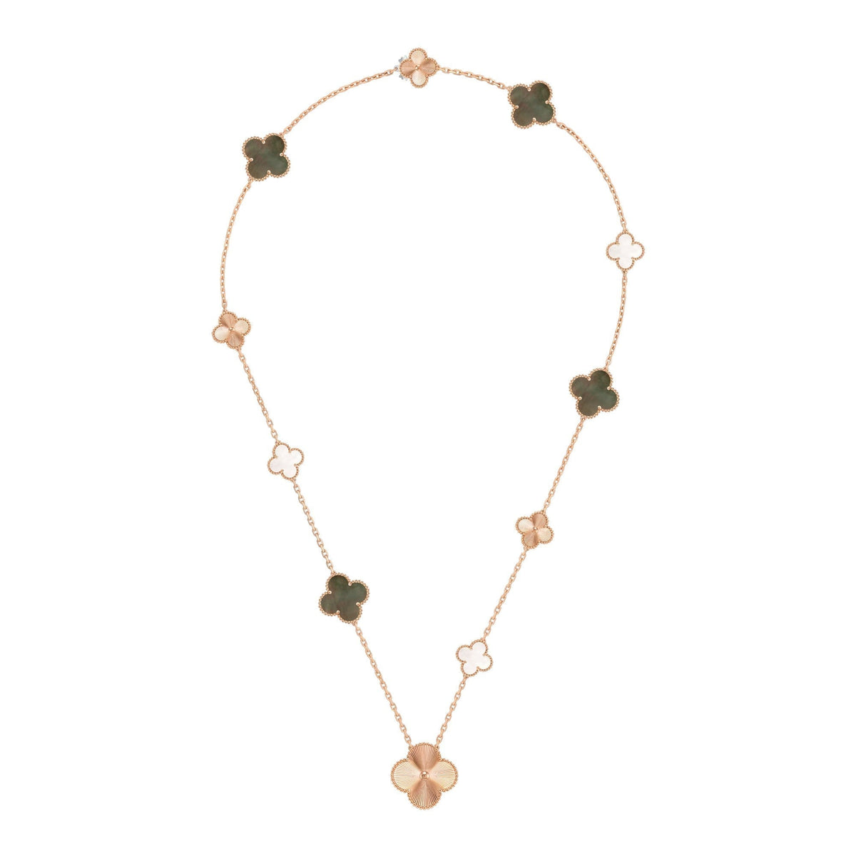 [Vera  Jewelry]DETACHABLE CLOVER 15(11+4) FLOWER ROSE GOLD NECKLACE SET