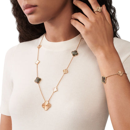 [Vera  Jewelry]DETACHABLE CLOVER 15(11+4) FLOWER ROSE GOLD NECKLACE SET