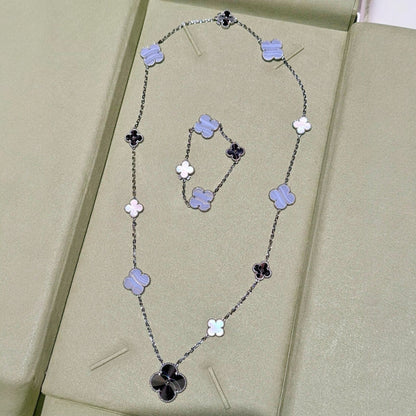 [Vera Jewelry]DETACHABLE CLOVER 15(11+4) FLOWER SILVER NECKLACE SET
