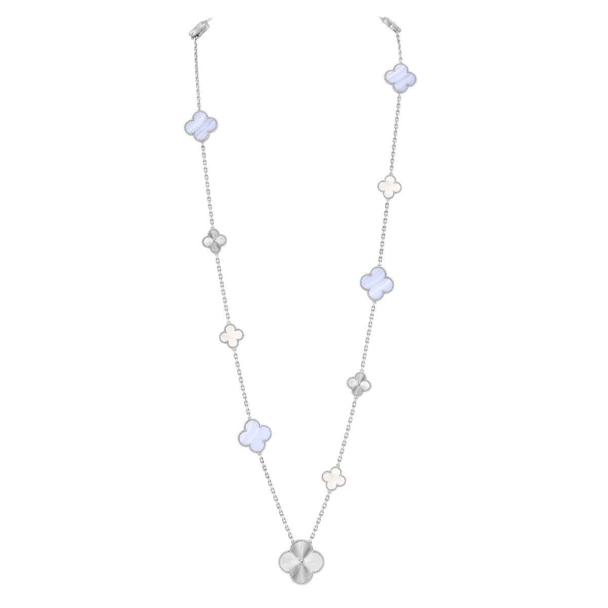 [Vera Jewelry]DETACHABLE CLOVER 15(11+4) FLOWER SILVER NECKLACE SET