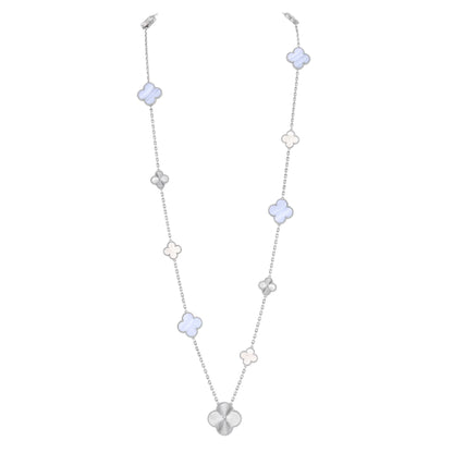 [Vera  Jewelry]DETACHABLE CLOVER 15(11+4) FLOWER SILVER NECKLACE SET