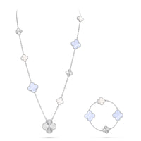 [Vera Jewelry]DETACHABLE CLOVER 15(11+4) FLOWER SILVER NECKLACE SET