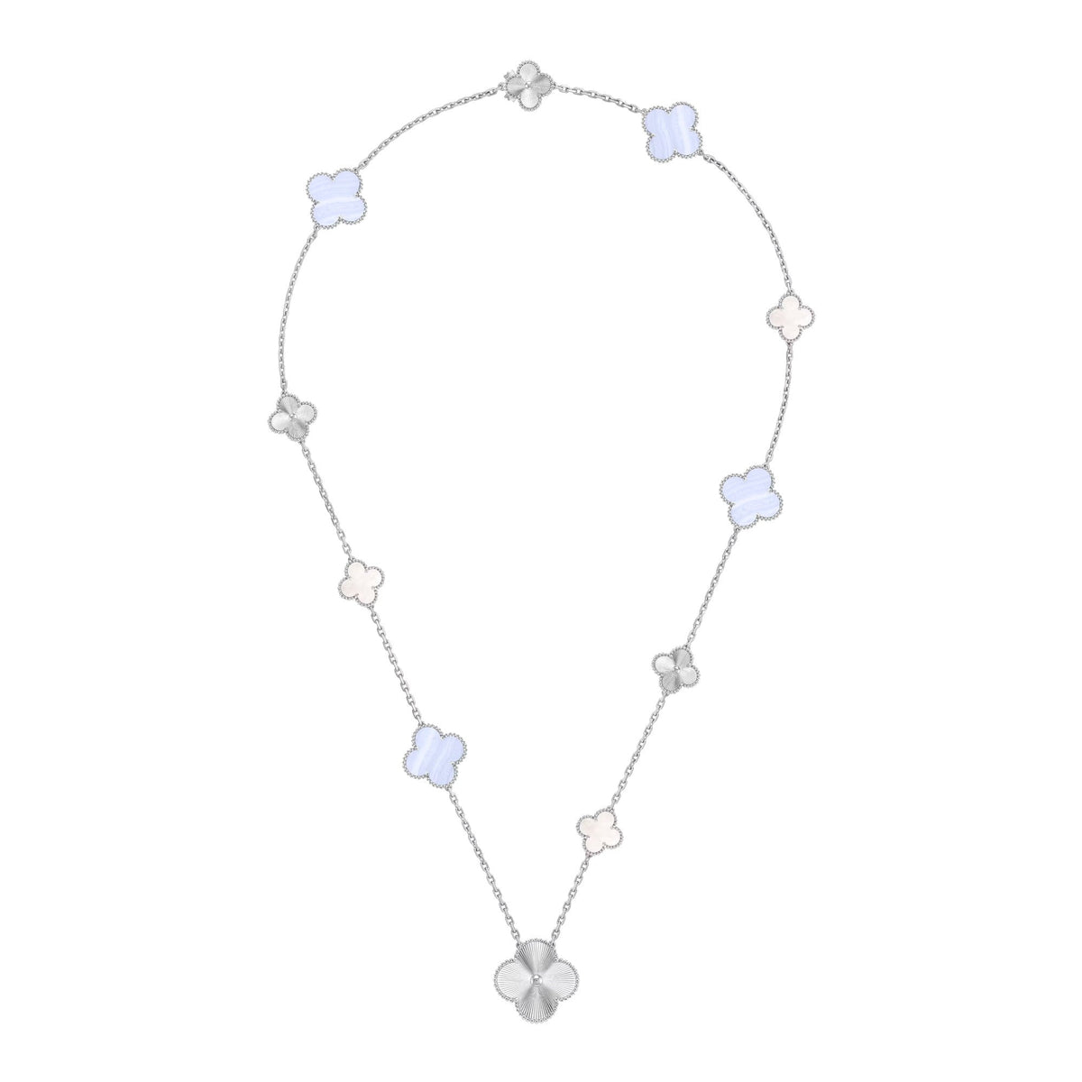 [Vera Jewelry]DETACHABLE CLOVER 15(11+4) FLOWER SILVER NECKLACE SET