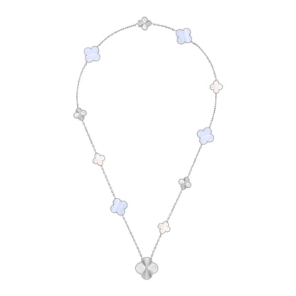 [Vera Jewelry]DETACHABLE CLOVER 15(11+4) FLOWER SILVER NECKLACE SET
