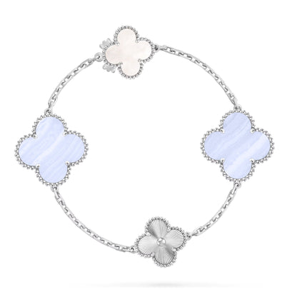 [Vera Jewelry]DETACHABLE CLOVER 15(11+4) FLOWER SILVER NECKLACE SET