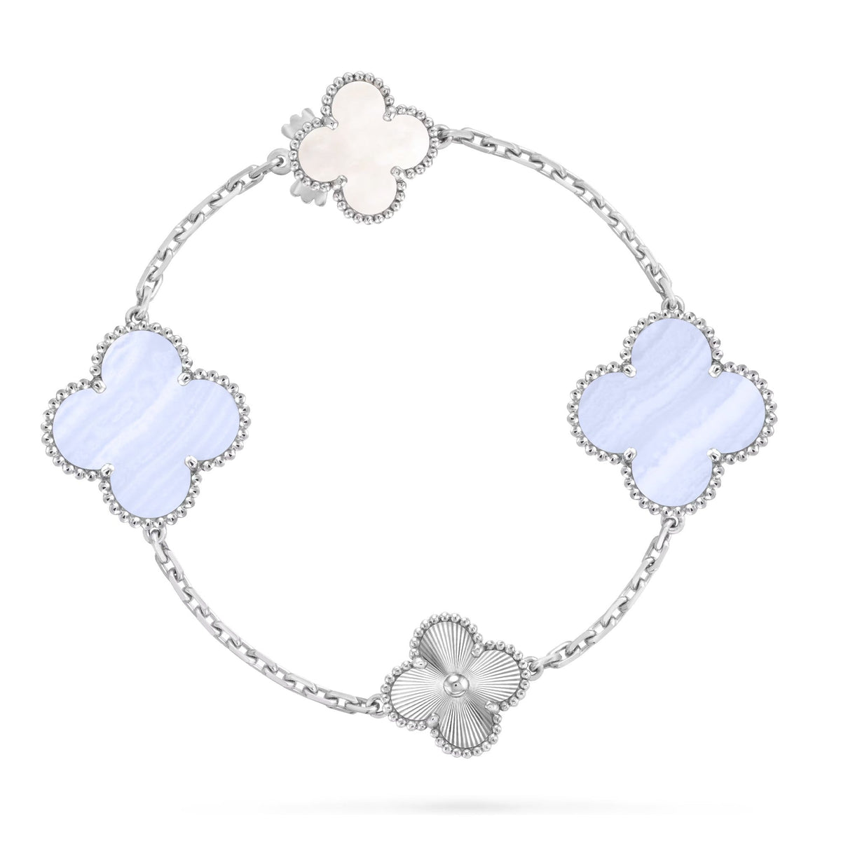 [Vera  Jewelry]DETACHABLE CLOVER 15(11+4) FLOWER SILVER NECKLACE SET