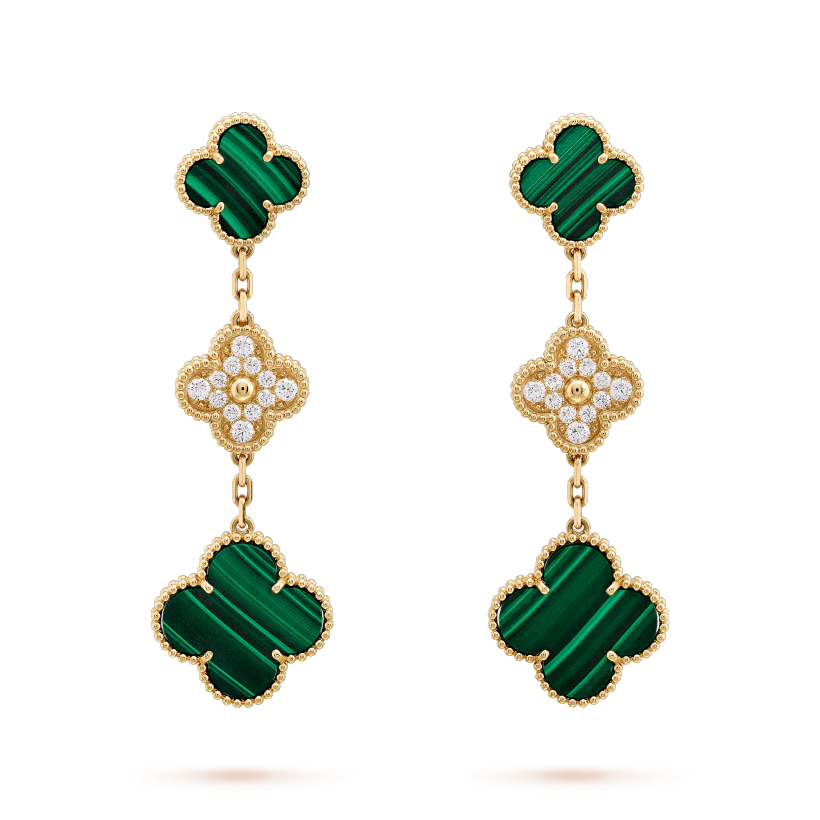 [Vera  Jewelry]CLOVER EARRINGS GOLD MALACHITE DIAMOND 3 MOTIF