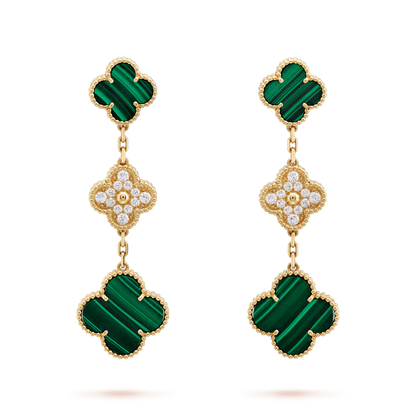 [Vera  Jewelry]CLOVER EARRINGS GOLD MALACHITE DIAMOND 3 MOTIF