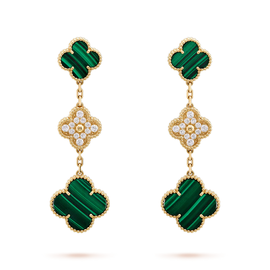 [Vera  Jewelry]CLOVER EARRINGS GOLD MALACHITE DIAMOND 3 MOTIF