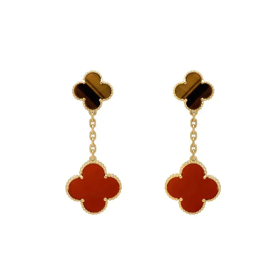 [Vera Jewelry]CLOVER  2 MOTIF  TIGER EYE CARNELIAN EARRINGS