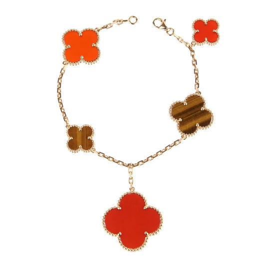 [Vera Jewelry]CLOVER BRACELET 5 MOTIFS CARNELIAN TIGER EYE