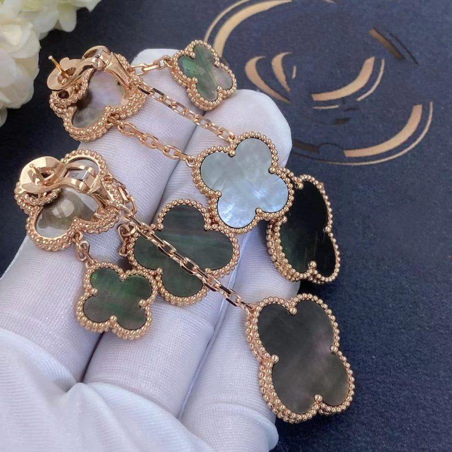 [Vera Jewelry]CLOVER EARRINGS DARK MOP 4 MOTIFS ROSE GOLD