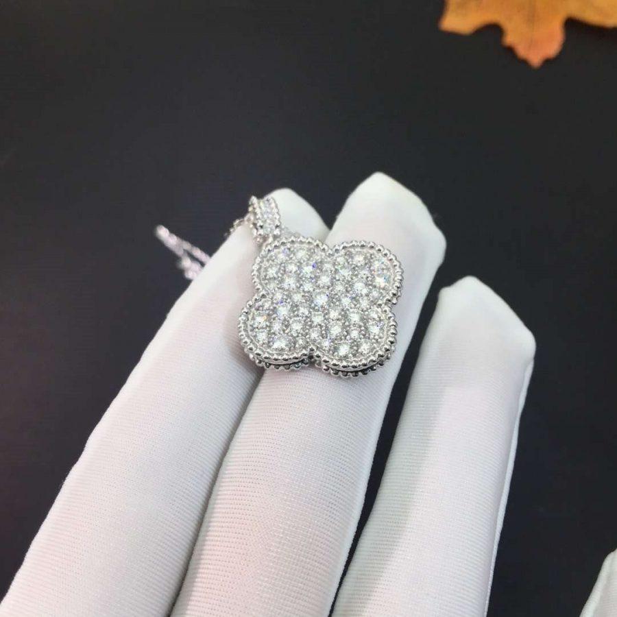 [Vera Jewelry]CLOVER 25MM SILVER FULL DIAMOND BIG CLOVER NECKLACE