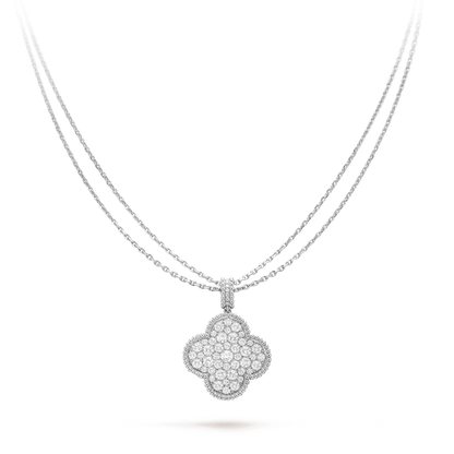 [Vera Jewelry]CLOVER 25MM SILVER FULL DIAMOND BIG CLOVER NECKLACE