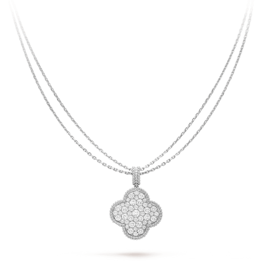 [Vera Jewelry]CLOVER 25MM SILVER FULL DIAMOND BIG CLOVER NECKLACE
