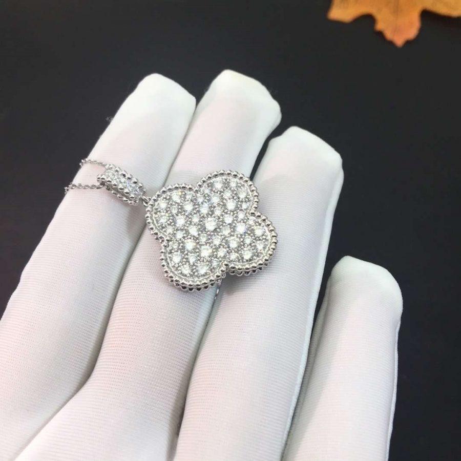 [Vera Jewelry]CLOVER 25MM SILVER FULL DIAMOND BIG CLOVER NECKLACE