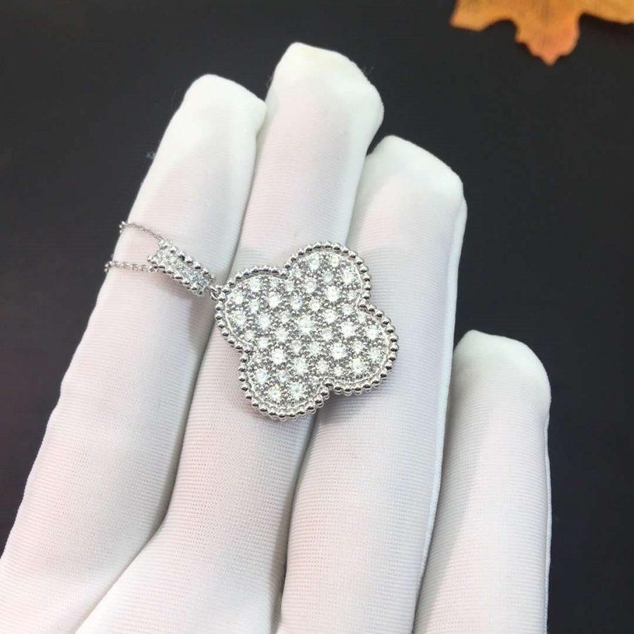 [Vera Jewelry]CLOVER 25MM SILVER FULL DIAMOND BIG CLOVER NECKLACE