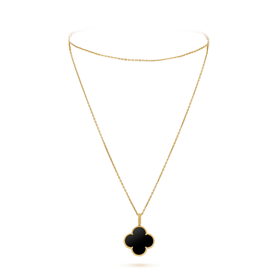 [Vera Jewelry]CLOVER 25MM GOLD ONYX BIG CLOVER NECKLACE