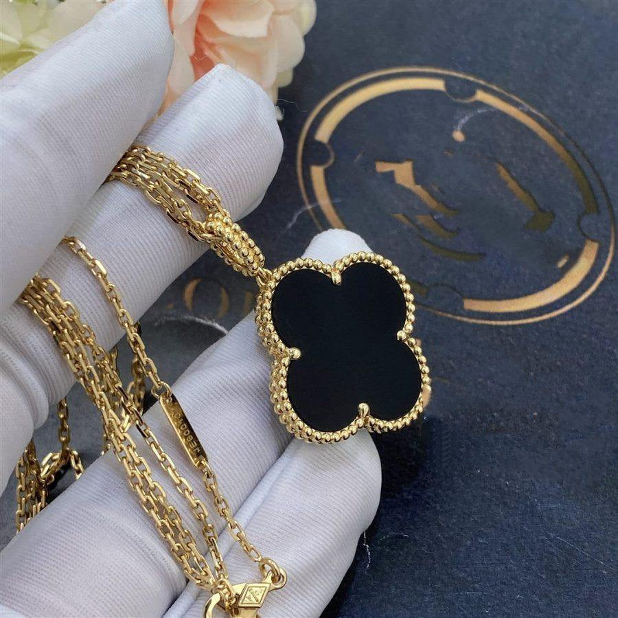 [Vera Jewelry]CLOVER 25MM GOLD ONYX BIG CLOVER NECKLACE