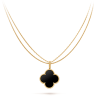 [Vera Jewelry]CLOVER 25MM GOLD ONYX BIG CLOVER NECKLACE