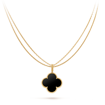 [Vera Jewelry]CLOVER 25MM GOLD ONYX BIG CLOVER NECKLACE