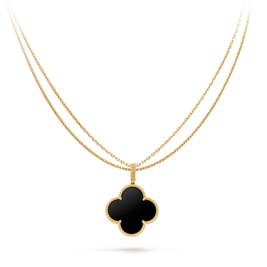 [Vera Jewelry]CLOVER 25MM GOLD ONYX BIG CLOVER NECKLACE