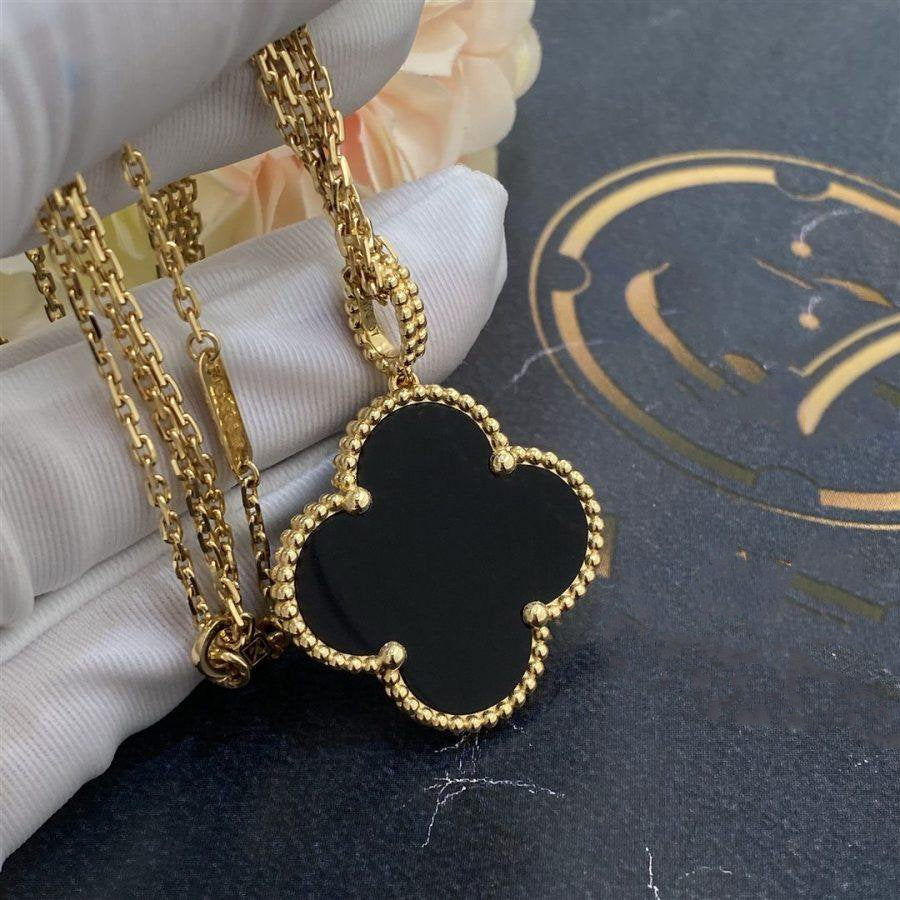 [Vera Jewelry]CLOVER 25MM GOLD ONYX BIG CLOVER NECKLACE