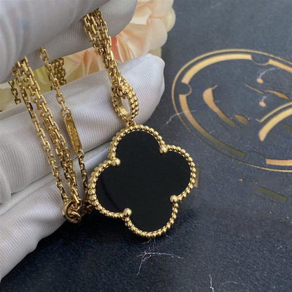 [Vera Jewelry]CLOVER 25MM GOLD ONYX BIG CLOVER NECKLACE