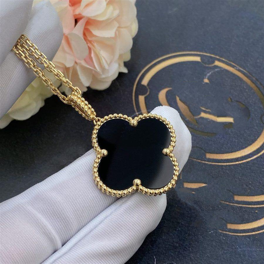 [Vera Jewelry]CLOVER 25MM GOLD ONYX BIG CLOVER NECKLACE