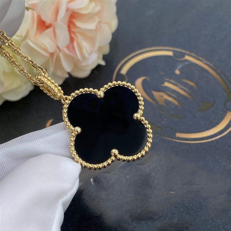 [Vera Jewelry]CLOVER 25MM GOLD ONYX BIG CLOVER NECKLACE